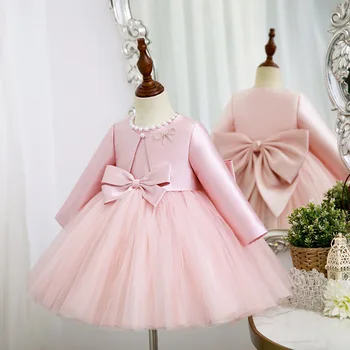 Детское платье для девочек, Детское платье для Вечеринки в честь Дня рождения, платья Принцессы для маленьких девочек, Платье для новорожденных, Свадебный бант, Розовые платья для выпускного вечера