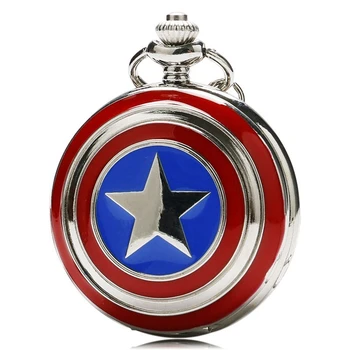 Дизайн Кварцевых карманных часов Marvel Капитан Америка Звезды Щит Relogio De Bolso Модные часы с подвеской-брелоком и цепочкой для ожерелья