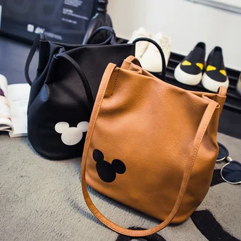 Дисней, Мультяшная сумка-мешок с Микки Маусом, женская сумка для покупок, модная сумка из искусственной кожи для отдыха