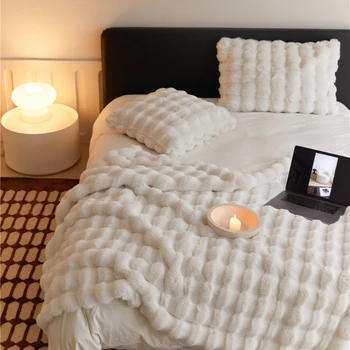 Длинное меховое одеяло из искусственного меха, зимнее утолщенное покрывало на диван-кровать, роскошное тепло и суперкомфорт, покрывало на кровать, стежок