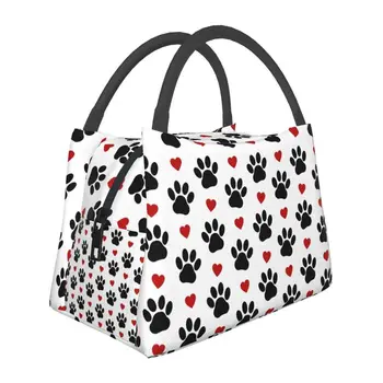 Женские сумки для ланча с рисунком собачьей лапы, переносные сумки для ланча, черные лапы, Красные сердечки, термосумка для ланча, Пляжный Кемпинг, путешествия