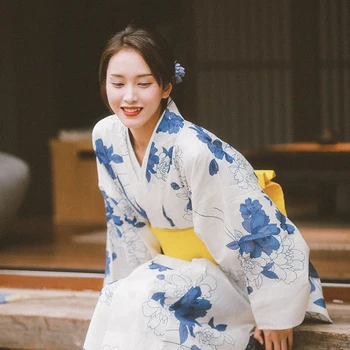 Женское Летнее Кимоно, Халат из 100% хлопка, Японское традиционное платье для фотосъемки Юката, костюм для Косплея, Удобная домашняя одежда