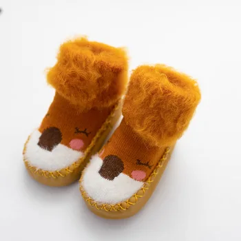 Зимние Детские ботинки-носочки из плотного плюша, теплая нескользящая обувь на мягкой подошве для Малышей, Детские вязаные носки, Домашняя обувь для новорожденных