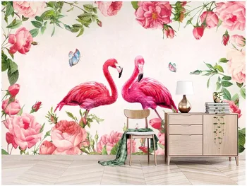 изготовленная на заказ фреска 3D фотообои Винтажная роза фламинго ТВ фон настенная комната Домашний декор 3D настенные фрески обои для стены 3 d