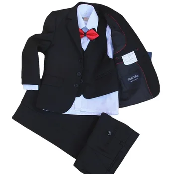 комплект из 5 предметов: пиджак + жилет + брюки + рубашки + галстук-бабочка для мальчиков, официальный отложной воротник, обычный однобортный комплект, размер 36-60 62 64 66