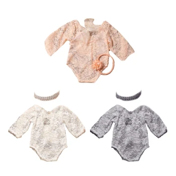Комплект одежды для детской фотосессии Элегантный Кружевной комбинезон-повязка на голову для фотографий новорожденных Оптом