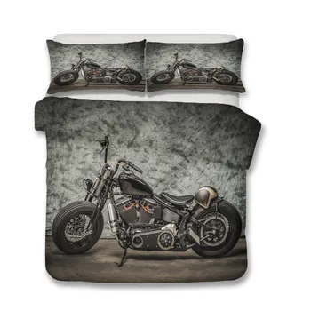 Комплект постельного белья для мотоцикла, 3D серое и черное пуховое одеяло для взрослых мальчиков, Покрывало для спальни, простыня полного размера 