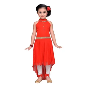 Красное повседневное платье для девочек, детское однотонное платье с высоким низом, европейский и американский модный тренд для девочек