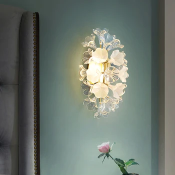 Креативный Фон для гостиной, Настенные светильники, Прикроватная тумбочка для спальни в постмодерне, Роскошные настенные светильники, Светильники для коридора, Светодиодное цветочное стекло