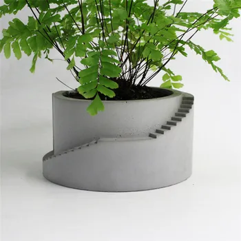 Круглая бетонная плантаторная силиконовая форма в форме лестницы, гипсовая глиняная форма для цветочного горшка для домашнего декора сада