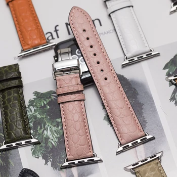Круглый ремешок для часов из крокодиловой кожи Подходит для браслета Apple Watch iwatch серии 5 4 3 2 Кожаный ремешок 38 мм 40 мм 42 мм 44 мм