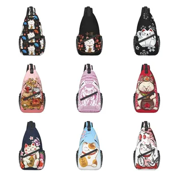Крутые Сумки-Слинги с Рисунком Кошек Maneki Neko для Путешествий, Мужские Японские Сумки Lucky Cat Через Плечо, Нагрудный Рюкзак на Плечо