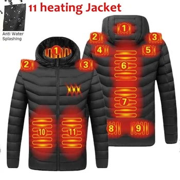 Куртки USB eatin, мужские зимние теплые парки с подогревом, 11 зон, куртки с электроприводом, Водонепроницаемая теплая куртка, пальто, большие размеры 5XL