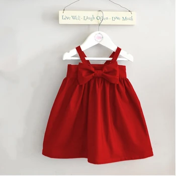 Летнее платье для новорожденных девочек, повседневные платья без рукавов с бантом, красный мини-сарафан, платье принцессы