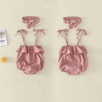 Летний детский комбинезон, Одежда для маленьких девочек, Милый слинг, Детское боди + головной убор, костюм, Одежда в полоску для новорожденных, комплект одежды для маленьких девочек