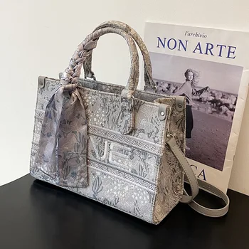 Летняя модная ручная сумка через плечо с вышивкой буквами, Холщовая сумка-тоут, Женская сумочка, Дизайнерские роскошные сумки