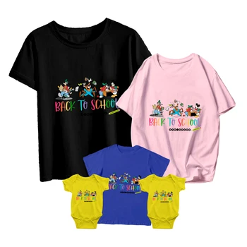 Мама и Дочка Дисней Микки и Гуфи с мультяшным принтом Для взрослых, Унисекс, Модная футболка для девочек и маленьких мальчиков, Повседневная школьная футболка с круглым вырезом