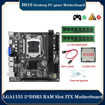 Материнская плата H61S (H61) LGA1155 DDR3 ITX + процессор I3 2120 + оперативная память 2x4 Г DDR3 1600 МГц + термопаста + Кабель SATA С поддержкой порта NVME M.2