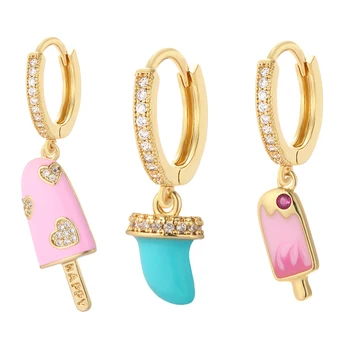 Милые серьги-кольца с мороженым для женщин, парные серьги золотого цвета, Женские серьги-подвески с эмалью, Корейская новая мода
