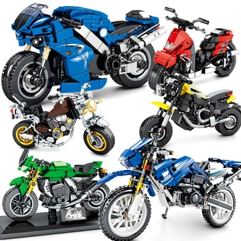 Мотоциклетные наборы Гоночная модель внедорожника Строительные кирпичи Чемпионы по скорости Мото Спортивные Городские Блоки Мотоцикл