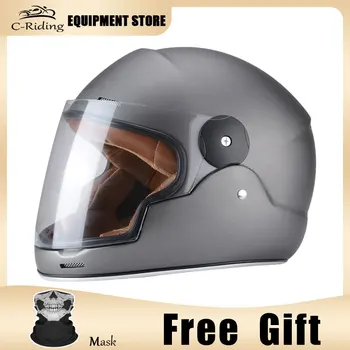Мотоциклетные шлемы из высокопрочного стекловолокна, Ретро-шлем для картинга, Полнолицевый шлем, Модный Серый Capacete