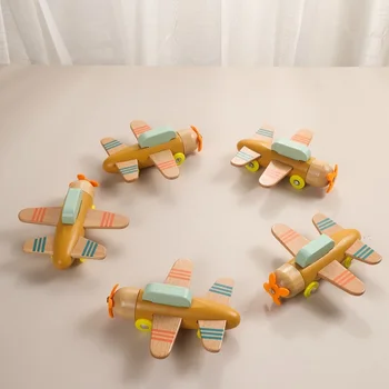 Мультяшный симулятор Транспортного самолета, детские деревянные строительные блоки, Игрушечная модель, обучающая игрушка Монтессори, подарок для ребенка