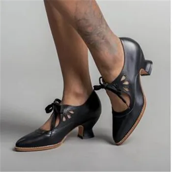 Новинка 2023 года; Женские туфли на высоком каблуке с вырезами в Европейском и американском стиле; Повседневная обувь большого размера на Шнуровке; Женская обувь; Zapatos De Mujer