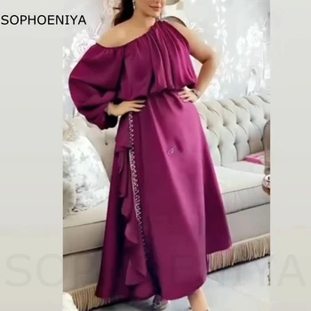 Новое Поступление, Атласные Вечерние платья фиолетового Цвета с длинным рукавом для женщин, вечерние Abendkleider 2023, мусульманское свадебное платье в Дубае, Vestidos