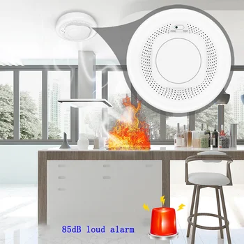 Обнаружение пожара на кухне Независимое Обнаружение горючего газа Tuya ZigBee Дистанционная охранная сигнализация Беспроводной датчик дыма App Control