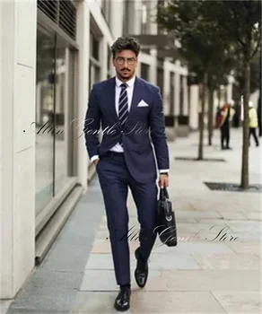 Обычная приталенная одежда для деловых мужских костюмов, комплект из 2 предметов, сшитые на заказ офисные брючные костюмы (куртка + брюки)