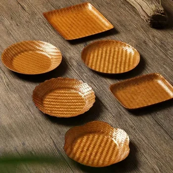 Плетеный из бамбука поднос для ковриков корзина для закусок плетеное из бамбука кондитерское сердечко маленькая бамбуковая корзина набор подносов корзина для хранения в чайном домике лоток для хранения