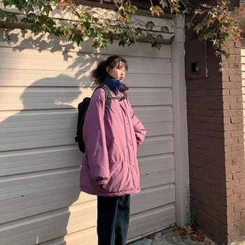 Пуховая хлопковая куртка, Женская Осень-Зима 2023, Новая Корейская версия, Свободное Длинное теплое хлопковое пальто, Модные Повседневные парки, женские