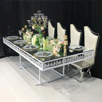 Свадебная мебель Из Роскошного золотистого металла с подвесным хрусталем Лидер продаж Обеденные Банкетные столы
