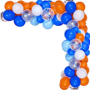 Сине-Оранжевая Гирлянда Из воздушных шаров, Комплект для Крещения мальчиков, Белые Воздушные шары Конфетти, Детский душ, День Рождения, Свадебные украшения для Вечеринок