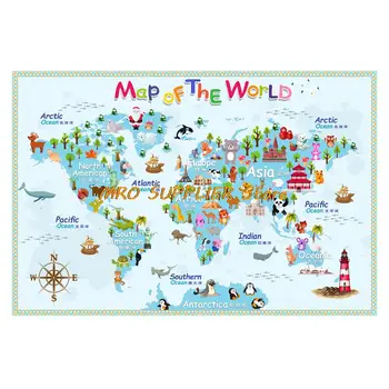 Синяя картонная карта мира, Размер плаката, украшение стены, Большая карта мира, 140x93 см, Водонепроницаемая карта на холсте, Детская спальня