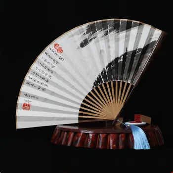 Складной веер из рисовой бумаги, бамбуковый вентилятор, каллиграфия, ручная роспись, китайский древний подарок, Abanicos Para Boda, портативный