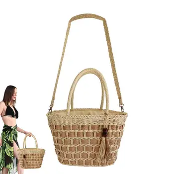 Соломенная сумка-тоут, летняя пляжная сумка с кисточкой, сумка через плечо, Пляжная сумка, сумка через плечо для званого ужина, Свадебных покупок, Пляжа