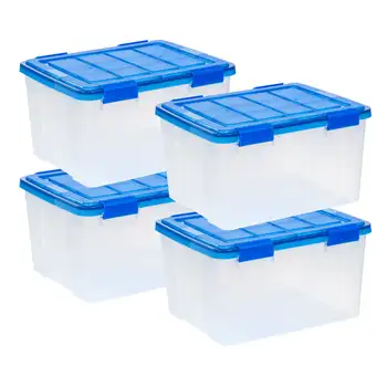 США, прозрачная пластиковая коробка для хранения с прокладкой WeatherPro ™ емкостью 44 литра, синяя, набор из 4 штук