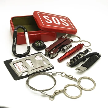 Уличное снаряжение Аварийные наборы для выживания Коробка Самопомощь SOS для кемпинга Походные инструменты Открывалка для вина Многофункциональный инструмент Карточный нож