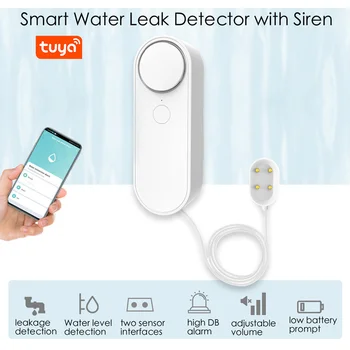 Умный детектор утечки воды с сиреной Tuya WIFI, Звуковая сигнализация Погружения в воду, Бытовой Интеллектуальный датчик переполнения, Слышимый уровень