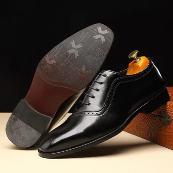 Четырехсезонные модели Официальной деловой мужской кожаной обуви В стиле Британского Дерби, Повседневная Дышащая Кожаная обувь Большого размера P115